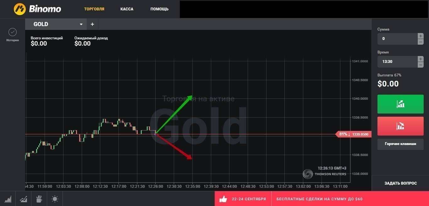 Бинарные опционы на графике Биномо